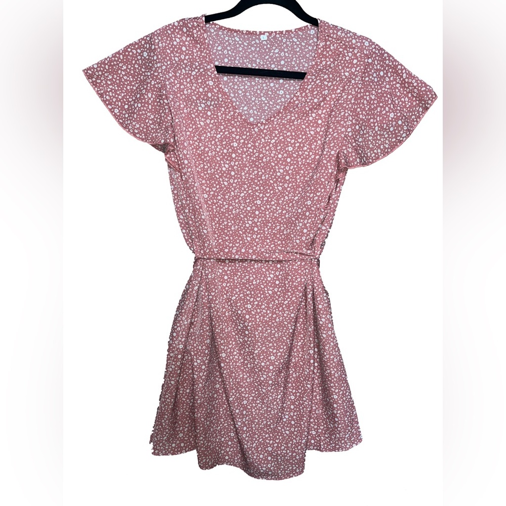Floral print pink tie dress